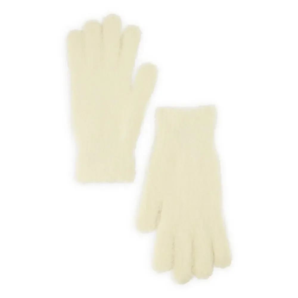 New Ivory Solid Eyelash Knit Gloves Mittens Winter‎ Soft Fuzzy Off White Cream